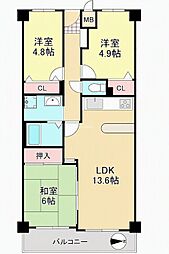 クローバーハイツ南花台 3LDKの間取図画像