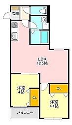 レジーナ本町 2LDKの間取図画像