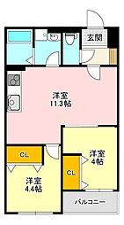 レジーナ本町 2LDKの間取図画像