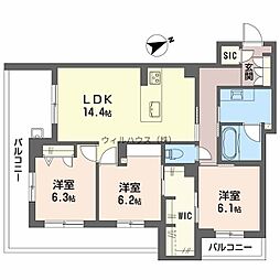 アルテーヌ浜寺元町 B棟 3LDKの間取図画像