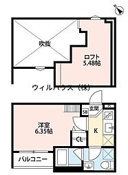 中之町一刻邸 1Kの間取図画像