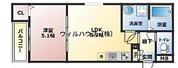 D.CREART松原feliz 1LDKの間取図画像