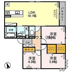 クラシスト万代 3LDKの間取図画像