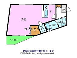 枇杷の木 1Kの間取図画像