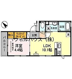リッシュ・クレール 1LDKの間取図画像