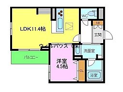 K.Dナカモズヴィラ 1LDKの間取図画像
