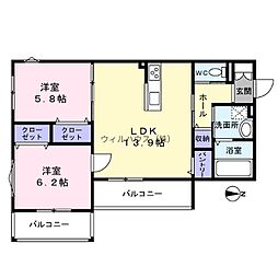 小町荘 2LDKの間取図画像