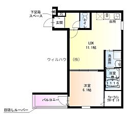 フジパレス羽衣II番館 1LDKの間取図画像