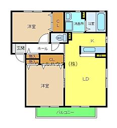 カーサミーアA 2LDKの間取図画像