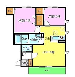 ジュヴェール深井B 2LDKの間取図画像