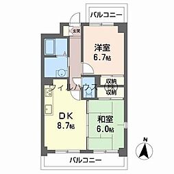 スクエアエムズ 2DKの間取図画像