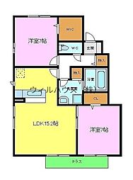 オークブレス2 2LDKの間取図画像