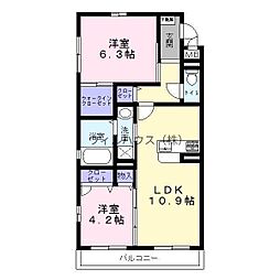 グランドシャーメゾン北花田サウスウィング 2LDKの間取図画像