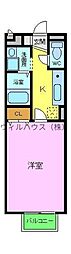 アップヒル・リナ 1Kの間取図画像