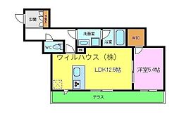 L'Hotelde三国ヶ丘 1LDKの間取図画像