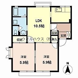 サンベルテ福田A棟 2LDKの間取図画像