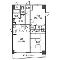 七道駅前マンション 2LDKの間取図画像