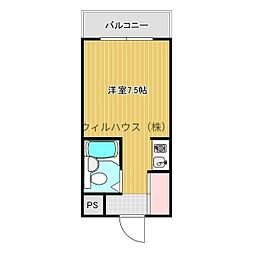 レジデンスベル ワンルームの間取図画像
