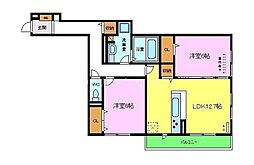 ハピネス三国ヶ丘 2LDKの間取図画像