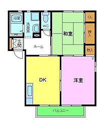 グランシード白水苑 1階2DKの間取り
