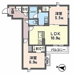 ＳｈａＭａｉｓｏｎ　Ｎｏｒｔｈ　Ｆｉｅｌｄ 3階2LDKの間取り