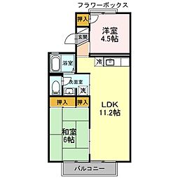 セジュール深井　2 2階2LDKの間取り