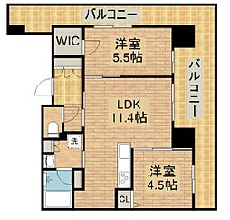 グランアッシュなかもずアクシス 11階2LDKの間取り