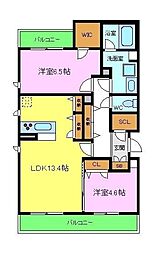レーベンフロイデ三国ヶ丘 2階2LDKの間取り