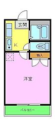 レオパレスピュア 3階1Kの間取り