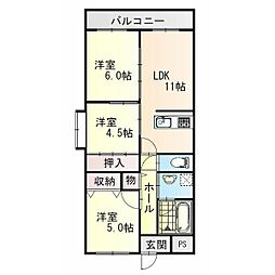 さんさん北野田 3LDKの間取図画像