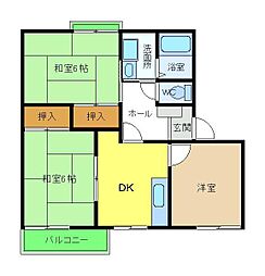 クレール美原B棟 3Kの間取図画像