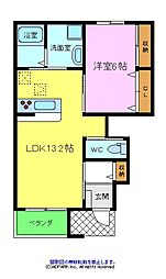 ベルビュー田園 1LDKの間取図画像