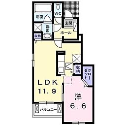 プランドールB 1LDKの間取図画像