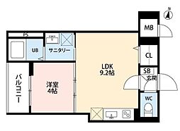 アビタシオン北野田 1LDKの間取図画像