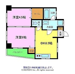 カーザハマムラ 1階2DKの間取り