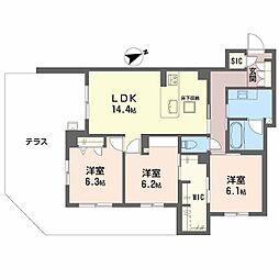 アルテーヌ浜寺元町 B棟 3LDKの間取図画像