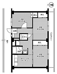 ビレッジハウス草部6号棟 3DKの間取図画像