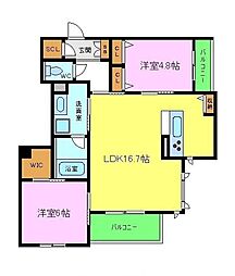 グランツ中百舌鳥 2LDKの間取図画像