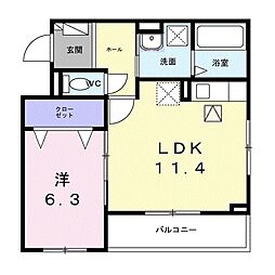 ラ・クロシェット 1LDKの間取図画像