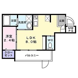 堺市堺区西湊町1丁マンション 1DKの間取図画像