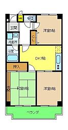 ブルーム北花田 1階3DKの間取り