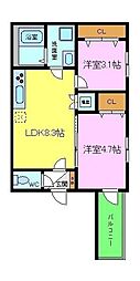 ImaisonRhodon 2LDKの間取図画像