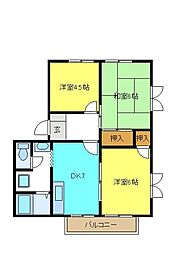 山口ハイツB 3DKの間取図画像