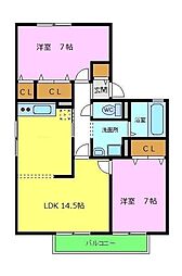 エセルディハイツA棟 2LDKの間取図画像