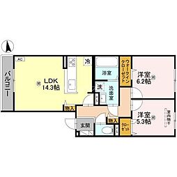 堺市西区鳳北町4丁アパート 2LDKの間取図画像