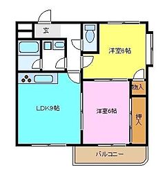 バンベール北花田 2LDKの間取図画像
