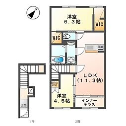 堺市中区深井清水町マンション 2LDKの間取図画像