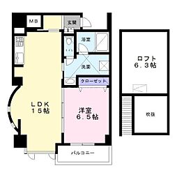 トゥレーヌ北花田 1LDKの間取図画像