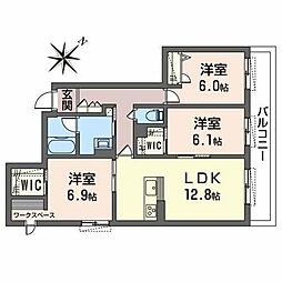 シャーメゾン　ルーナ　ノワ 2階3LDKの間取り