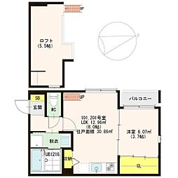 マリンコート堺 1階1LDKの間取り